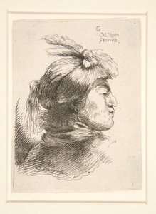 Jeune Homme sans Barbe, vu de profil, tourné à droite, de la série Les petites têtes - Giovanni Benedetto Castiglione