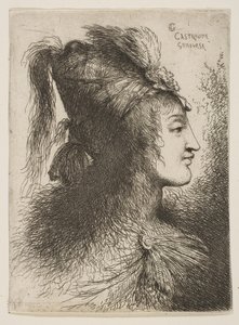 Jeune homme portant un turban à plumes, tourné vers la droite, de la série des Petites Têtes, vers 1645-1650 - Giovanni Benedetto Castiglione