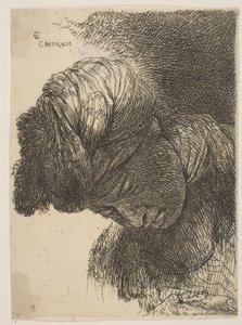 Jeune homme avec la tête baissée, portant un turban, tourné vers la gauche, de la série..., vers 1645-1650 - Giovanni Benedetto Castiglione