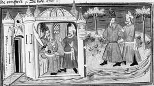 Décaméron, Melchisédek raconte à Saladin la parabole des trois anneaux ; les deux hommes deviennent amis. Première journée, nouvelle 3. - Giovanni Boccaccio