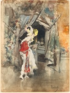 Une femme élégante dans un intérieur, vers 1873
