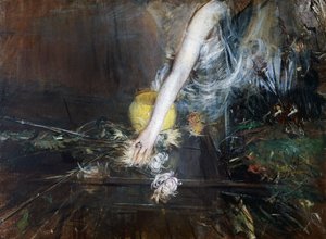 Bras avec vase à fleurs, vers 1910, par Giovanni Boldini (1842-1931), huile sur toile. Italie, 20ème siècle