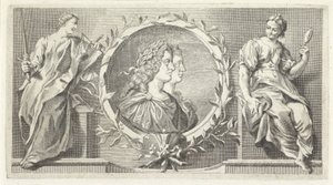 Cartouche avec homme et femme couronnés de lauriers - Giovanni Cattini (attributed to)
