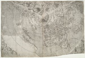 Carte du monde, Mundu [sic] spericum... cognosces diligentia joani mathei Contareni.., par Contarini, Giovanni et Francesco Rosselli