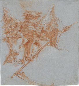 Chronos sur des nuages; verso : étude de draperie - Giovanni Domenico Tiepolo