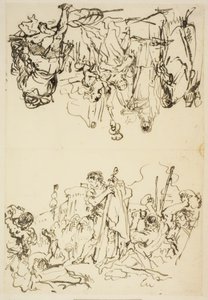 Feuille pliée avec "Le martyre de Saint Étienne et Agrippine débarquant à Brindisi avec les cendres de Germanicus"