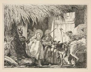 Joseph et Marie devant une maison, de la série Idées pittoresques sur la fuite en Égypte - Giovanni Domenico Tiepolo