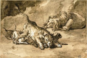 Lion, lionne et lionceaux