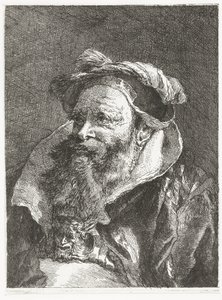 Homme avec tête de satyre sur une boucle (Collection de têtes) - Giovanni Domenico Tiepolo