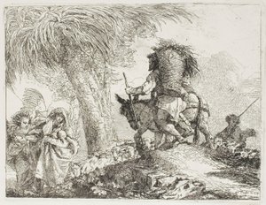 Marie, Aidée par un Ange, et Joseph Portant le Panier, Passant un Troupeau, planche 24 de La Fuite en Égypte