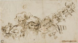 Esquisses de têtes masculines (recto) ; Reine et page (verso) - Giovanni Domenico Tiepolo