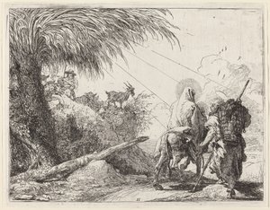 La fuite, Sainte Famille à droite, Joseph regardant à gauche