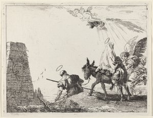 La fuite avec obélisque à gauche - Giovanni Domenico Tiepolo