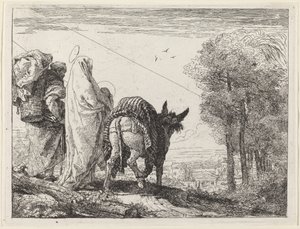 La fuite avec la Sainte Famille à gauche - Giovanni Domenico Tiepolo