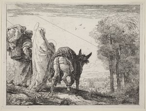 La Fuite avec la Sainte Famille à gauche - Giovanni Domenico Tiepolo