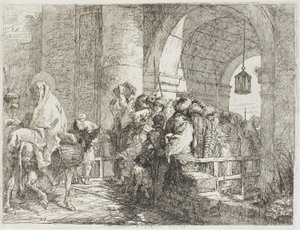 La Sainte Famille arrivant à une porte de la ville, planche 27 de La Fuite en Égypte