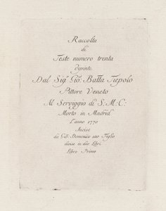 Page de titre, de la Raccolta di Teste