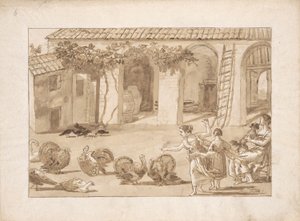 Dindes dans une ferme vénitienne, le troisième dessin de Tiepolo - Giovanni Domenico Tiepolo