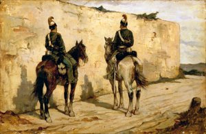 Italie, Biella, peinture de cavaliers légers