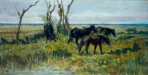 Pâturage en Maremme. Chevaux en pâturage, vers 1872 - Giovanni Fattori