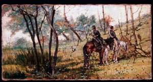 Deux soldats à cheval sous les arbres - Giovanni Fattori