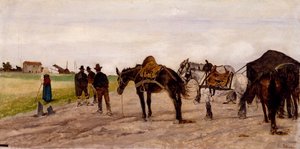 Chariot et paysans dans la campagne romaine - Giovanni Fattori