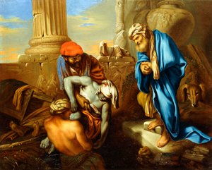 Tobie enterrant les morts en défi des ordres de Sennachérib - Giovanni Francesco Castiglione