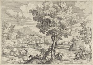 Paysage avec oiseau sur une souche