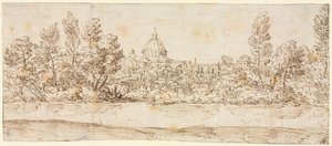 Paysage fluvial avec vue sur la basilique Saint-Pierre, après 1660 - Giovanni Francesco Grimaldi