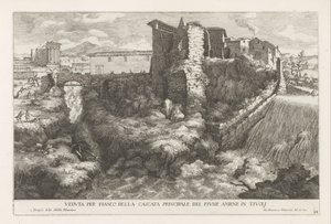 Paysage avec cascade et temple de la Sibylle Tiburtine à Tivoli - Giovanni Francesco Venturini