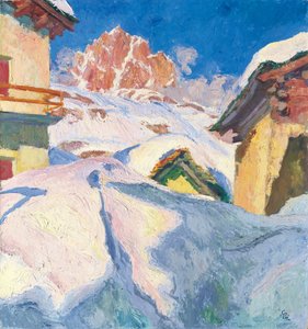 Capolago en hiver avec vue sur le Piz Lagrev, 1928