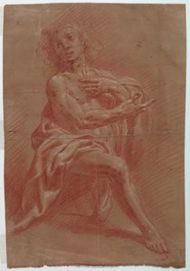 Dessin, Homme agenouillé, pour une Adoration des bergers, 1601-1650 - Giovanni Giacomo Barbelli