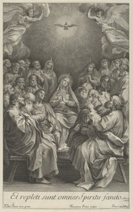 La Vierge avec des apôtres regardant vers la Sainte Colombe et deux anges, après Reni, 1700-50