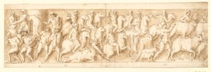 Une colonie allemande est détruite (fin de LXXI); les Allemands en fuite sont poursuivis (LXXII); les femmes (non représentées par Guerra) et les animaux sont emmenés (LXXIII) - Giovanni Guerra