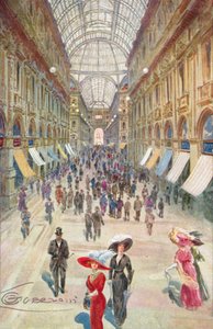 Milan : Galerie Vittorio Emanuele II (lithographie en couleur)