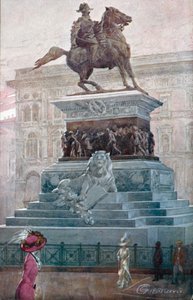 Milan : Monument à Vittorio Emanuele II (lithographie en couleur)