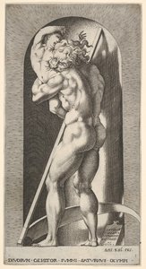 Planche 1 : Saturne dans une niche dévorant son fils, debout devant une faux, d