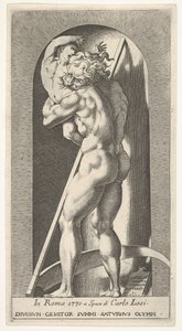 Planche 1 : Saturne dans une niche dévorant son fils, debout devant une faux, d