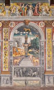 Le signe astrologique du Lion avec Diane, deux cerfs et un satyre comme sur un sarcophage au palais de Bleinhaim ; en arrière-plan l