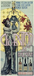 Affiche publicitaire de la distillerie de liqueur Gio Buton et C Bologna