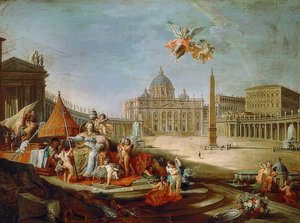 Piazza San Pietro, Rome avec le triomphe de la papauté - Giovanni Paolo Pannini