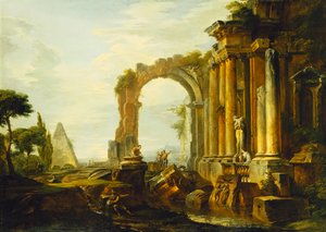 Un caprice de ruines classiques avec la pyramide de Cestius et des figures dans un paysage