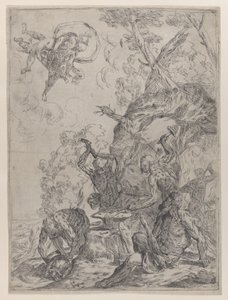 La forge de Vulcain avec des forgerons frappant une enclume avec des marteaux..., 1640-59