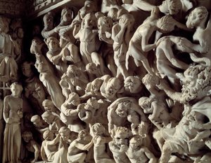 Détail des reliefs de la chaire réalisée par Giovanni Pisano (1248-1314) : les damnés (détail) 1302-1311 Cathédrale de Pise (Duomo di Pisa), Italie