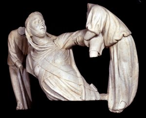 Monument funéraire de Marguerite de Brabant élevé dans les airs par deux anges