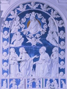 La Madone entre les saints François, Dominique et Bernard, par Giovanni della Robbia (1469-1529), Église de San Francesco à Foiano della Chiana, Toscane