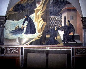 Saint Benoît envoyant Mauro sauver Placidus de la noyade dans le lac (détail) - Giovanni di Consalvo (attr. to)