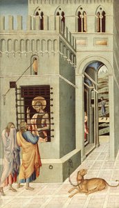 Saint Jean-Baptiste en prison visité par deux disciples, 1455-1460