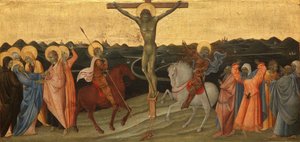 La Crucifixion avec Marie, Jean, Marie-Madeleine, Saint Longin et le Centurion converti - Giovanni di Paolo di Grazia