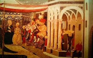 Frontal du Cassone Adimari représentant une scène de mariage devant le Baptistère, vers 1450